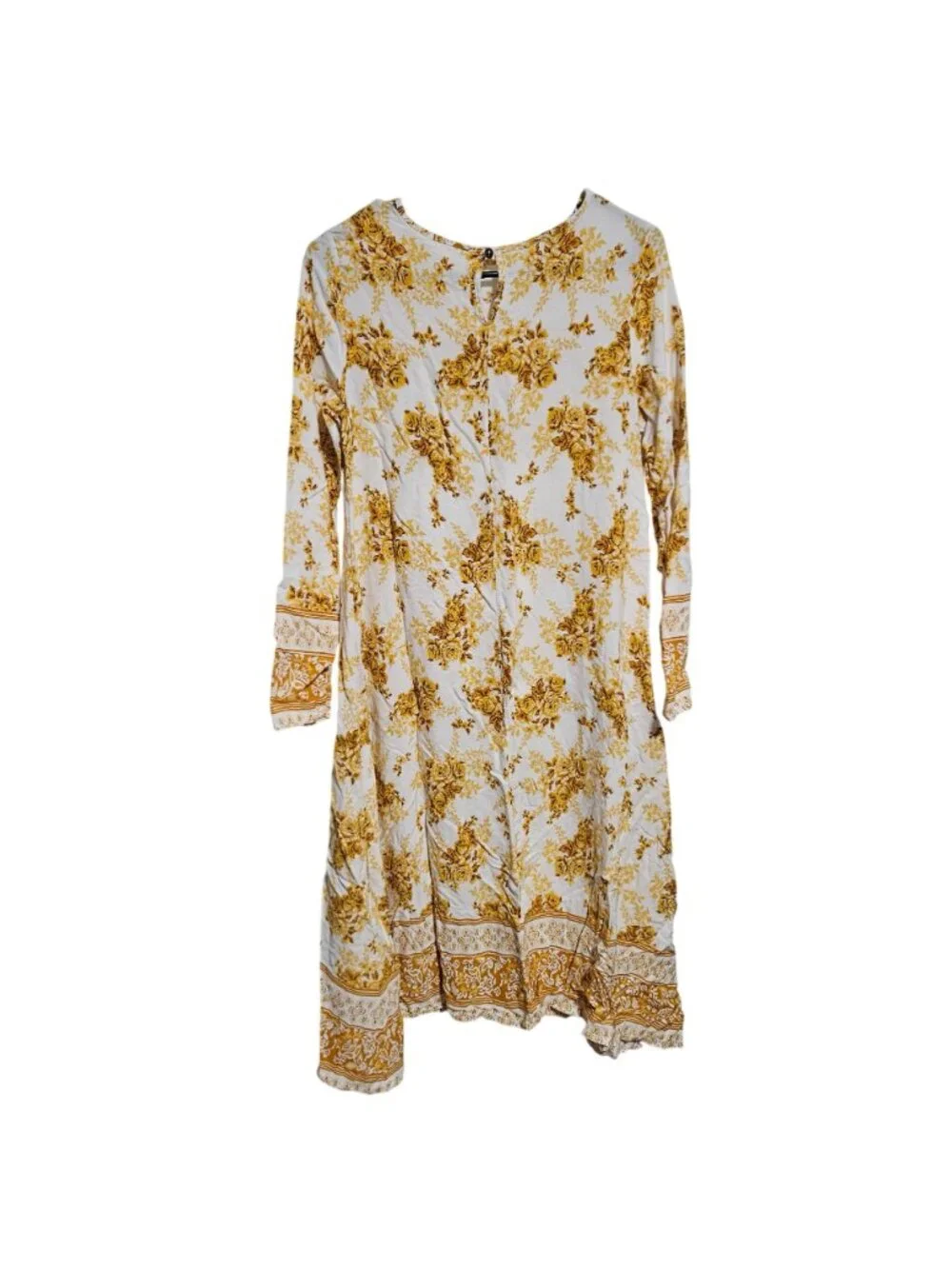 Vintage Cottagecore Dress Size 40 Floral Peasant Boho Yellow Midi Long Sleeve